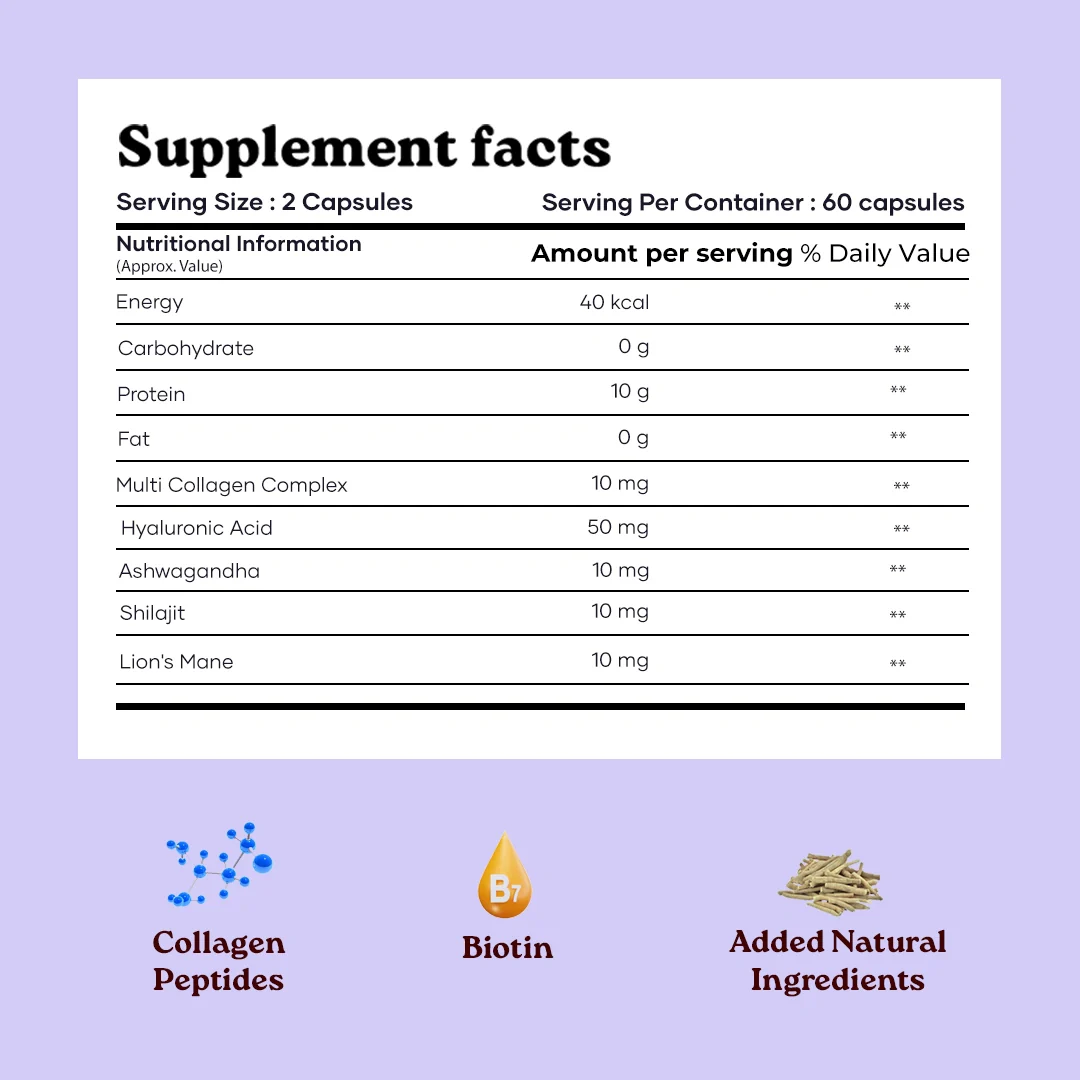 Mars Collagen Bio-Peptide Capsules with Collagen Peptides, Biotin & Vitamin C | Skin, Hair, Nails & Joint Support | 60 Capsules - Image 8
