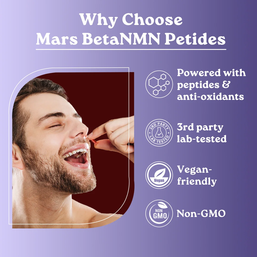 Mars BetaNMN Peptides 1000mg | NAD+ Booster with TMG, Quercetin & Resveratrol  for Cellular Energy, Anti-Aging & Longevity - Image 12