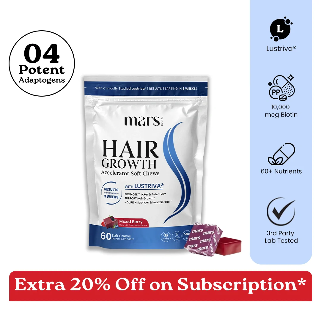 Mars Hair Growth & Scalp Support Soft Chews Powered by Lustriva® with 10,000 mcg Biotin, Vitamins C & E – Supports Stronger, Thicker & Healthier Hair (60 Chews)