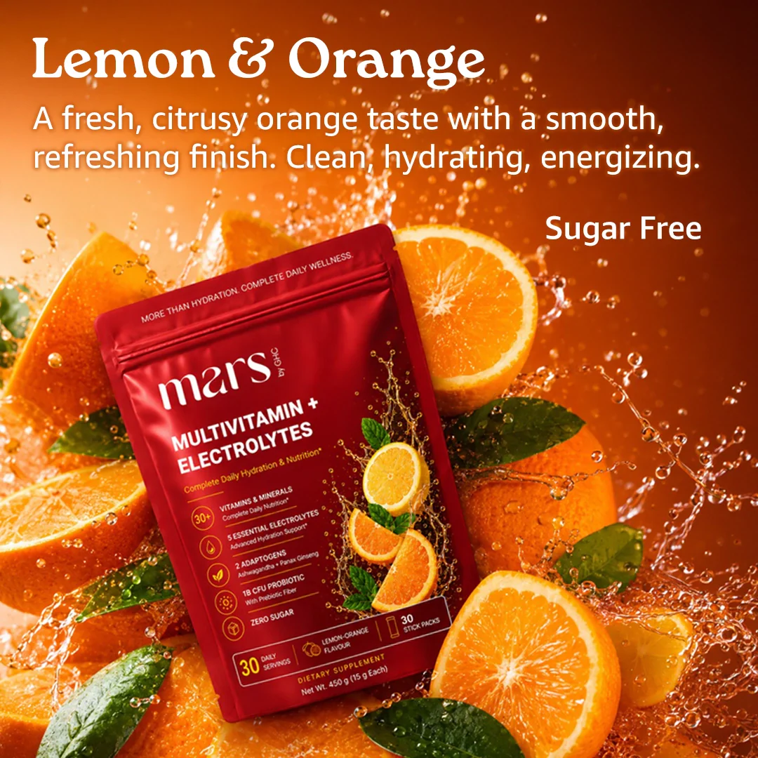 Mars Multivitamin Electrolytes Powder with Vitamins, Minerals, Adaptogens, Probiotics & Electrolytes | Lemon Orange Flavour - Daily Hydration, Energy, Recovery & Whole Body Wellness | 30 Servings - Image 11