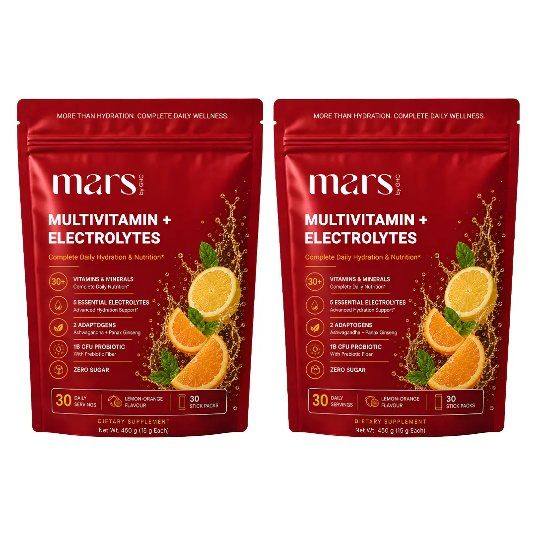 Mars Multivitamin Electrolytes Powder with Vitamins, Minerals, Adaptogens, Probiotics & Electrolytes | Lemon Orange Flavour - Daily Hydration, Energy, Recovery & Whole Body Wellness | 30 Servings - Image 2