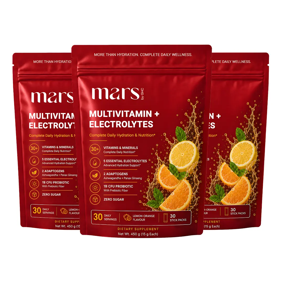 Mars Multivitamin Electrolytes Powder with Vitamins, Minerals, Adaptogens, Probiotics & Electrolytes | Lemon Orange Flavour - Daily Hydration, Energy, Recovery & Whole Body Wellness | 30 Servings - Image 3