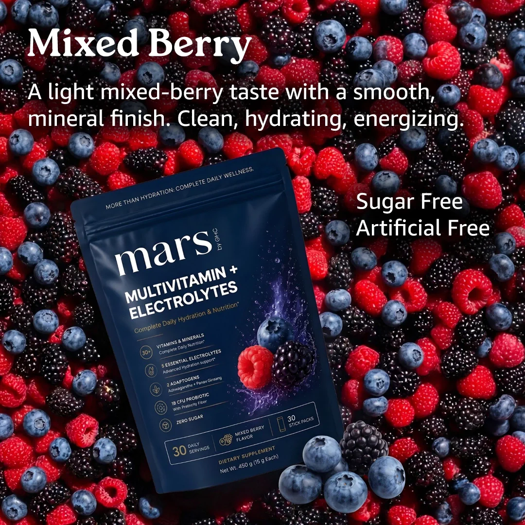 Mars Multivitamin Electrolytes Powder with Vitamins, Minerals, Adaptogens, Probiotics & Electrolytes | Mixed Berry Flavour - Daily Hydration, Energy, Recovery & Whole Body Wellness | 30 Servings - Image 10